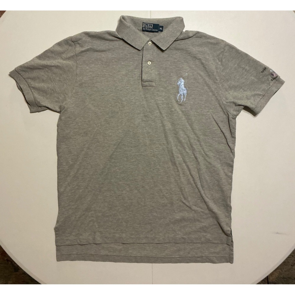VTG Polo Ralph Lauren Big Pony Polo Shirt Mens XL Gray Short Sleeve Pique Preppy